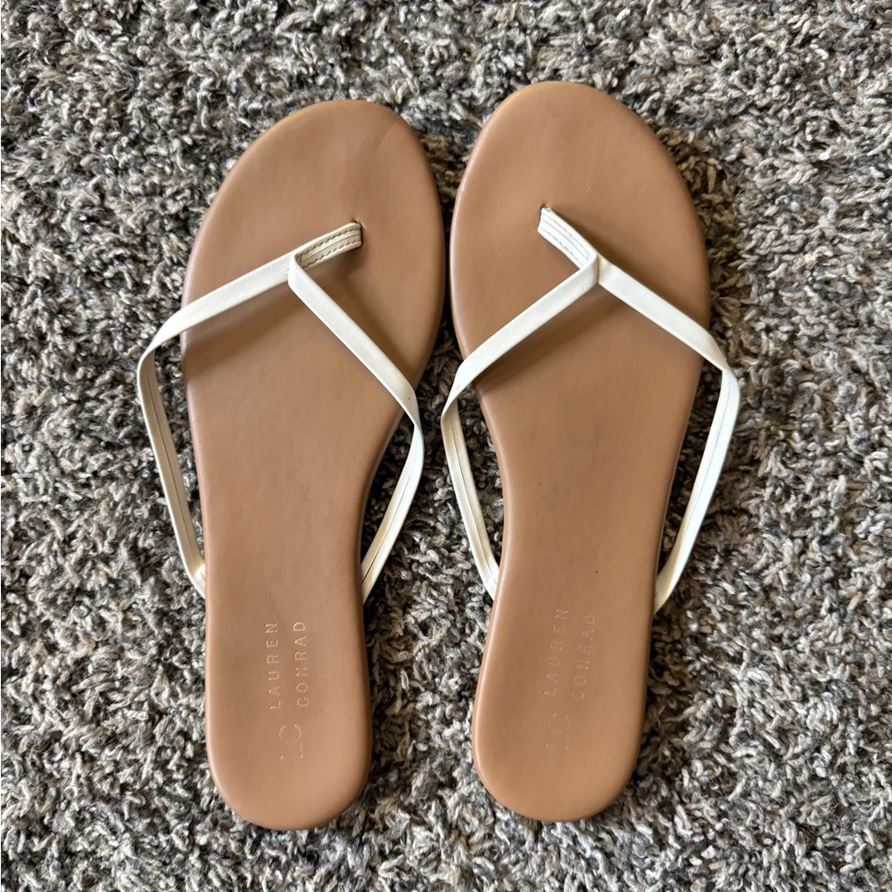 Size 9-LC Lauren Conrad Tan and White Sandals with Minimalist Design